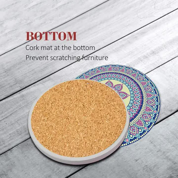 Coasters Set Of 6 Mandala Ceramic Drink Absorbent Non Slip For Coffee Table And Home Decor 10.4Cm