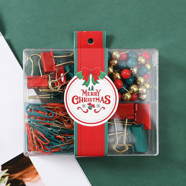 Stationery Sets S11012 Christmas Stationery Set Festive Binder Clips Paper And Push Pins In Holiday Colors(2 Set)