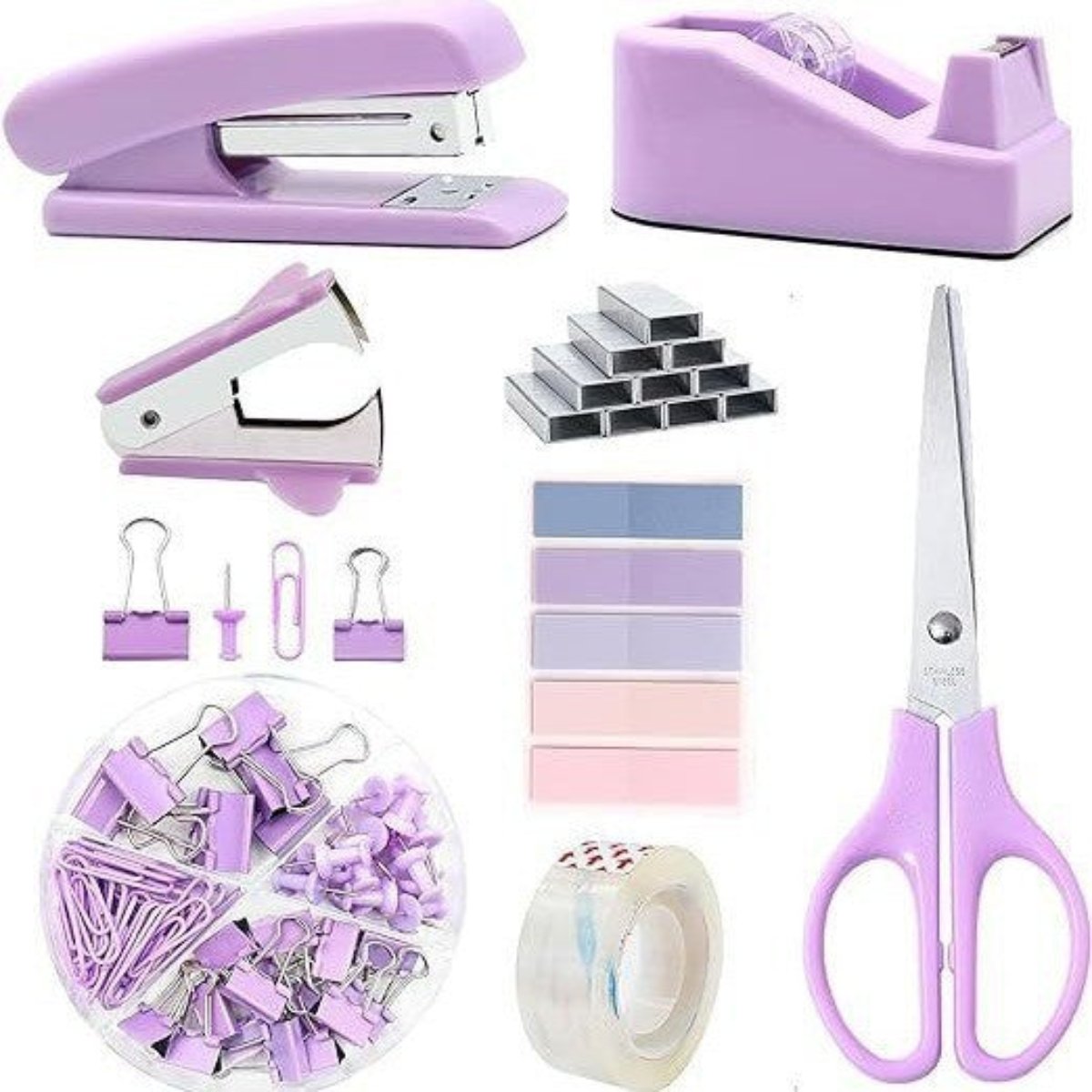 Stationery Sets Lavender Office Stationery Set 15 Piece Desk Organizer Kit With Stapler Tape Dispenser Scissors And More Tz123