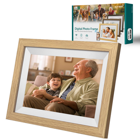 Digital Photo Frames 10.1 Inch Wooden Frame Wifi Digital Photo 16Gb Storage Ips Touchscreen App Remote Sharing