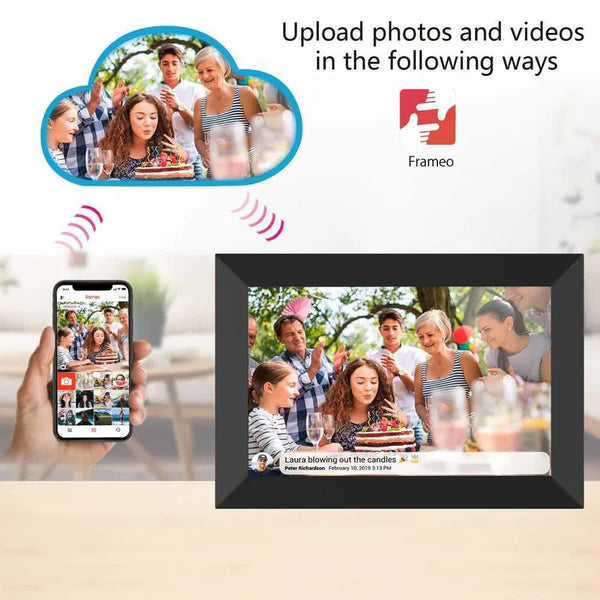 Digital Photo Frames 10.1 Inch Wooden Frame Wifi Digital Photo 16Gb Storage Ips Touchscreen App Remote Sharing