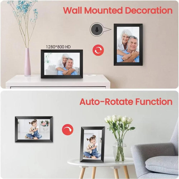 Digital Photo Frames 10.1 Inch Wooden Frame Wifi Digital Photo 16Gb Storage Ips Touchscreen App Remote Sharing