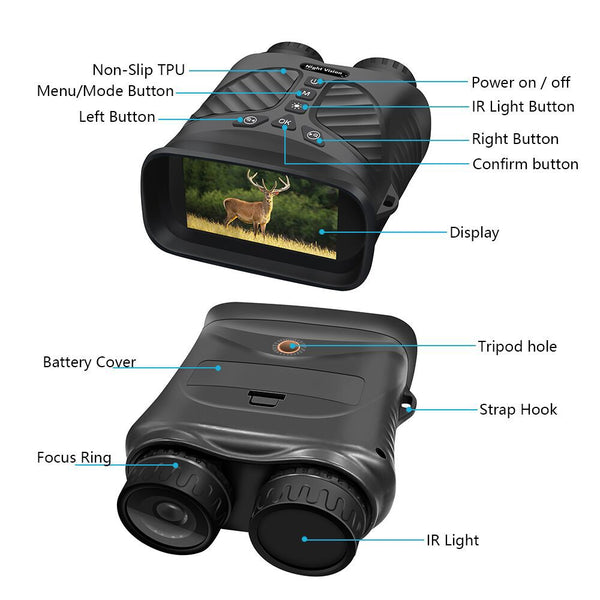 Binoculars & Monoculars Black Digital Night Vision Binoculars 3.0'' Ips Screen 10X Optical Zoom 2.5K Video Recording Infrared For 300M Range