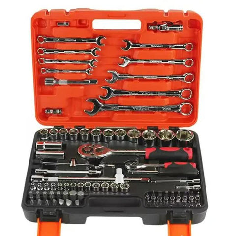 Wrenches 82 Piece Professional Automotive Repair Tool Set 1/2 & 1/4 Drive Ratchets Sockets And For Engine Tire Spark Plug Maintenance