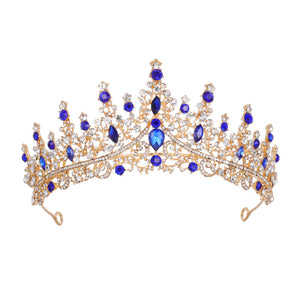 Hair Accessories Luxury Full Rhinestone Bridal Tiara Elegant Alloy Crown Hairband With 3A Grade Crystals Blue