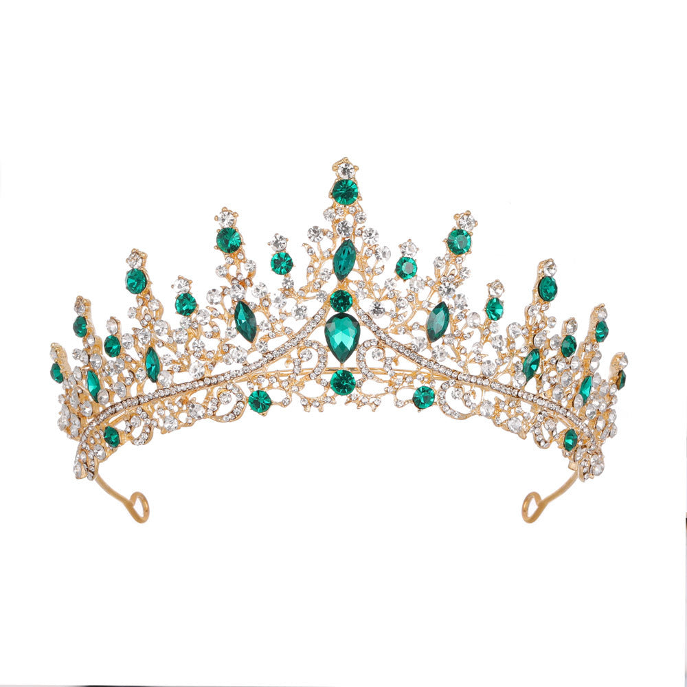 Hair Accessories Luxury Full Rhinestone Bridal Tiara Elegant Alloy Crown Hairband With 3A Grade Crystals Green