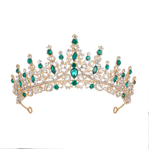 Hair Accessories Luxury Full Rhinestone Bridal Tiara Elegant Alloy Crown Hairband With 3A Grade Crystals Green