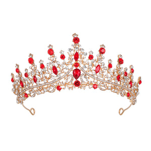 Hair Accessories Luxury Full Rhinestone Bridal Tiara Elegant Alloy Crown Hairband With 3A Grade Crystals Red