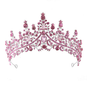 Hair Accessories Luxury Full Rhinestone Bridal Tiara Elegant Alloy Crown Hairband With 3A Grade Crystals Pink