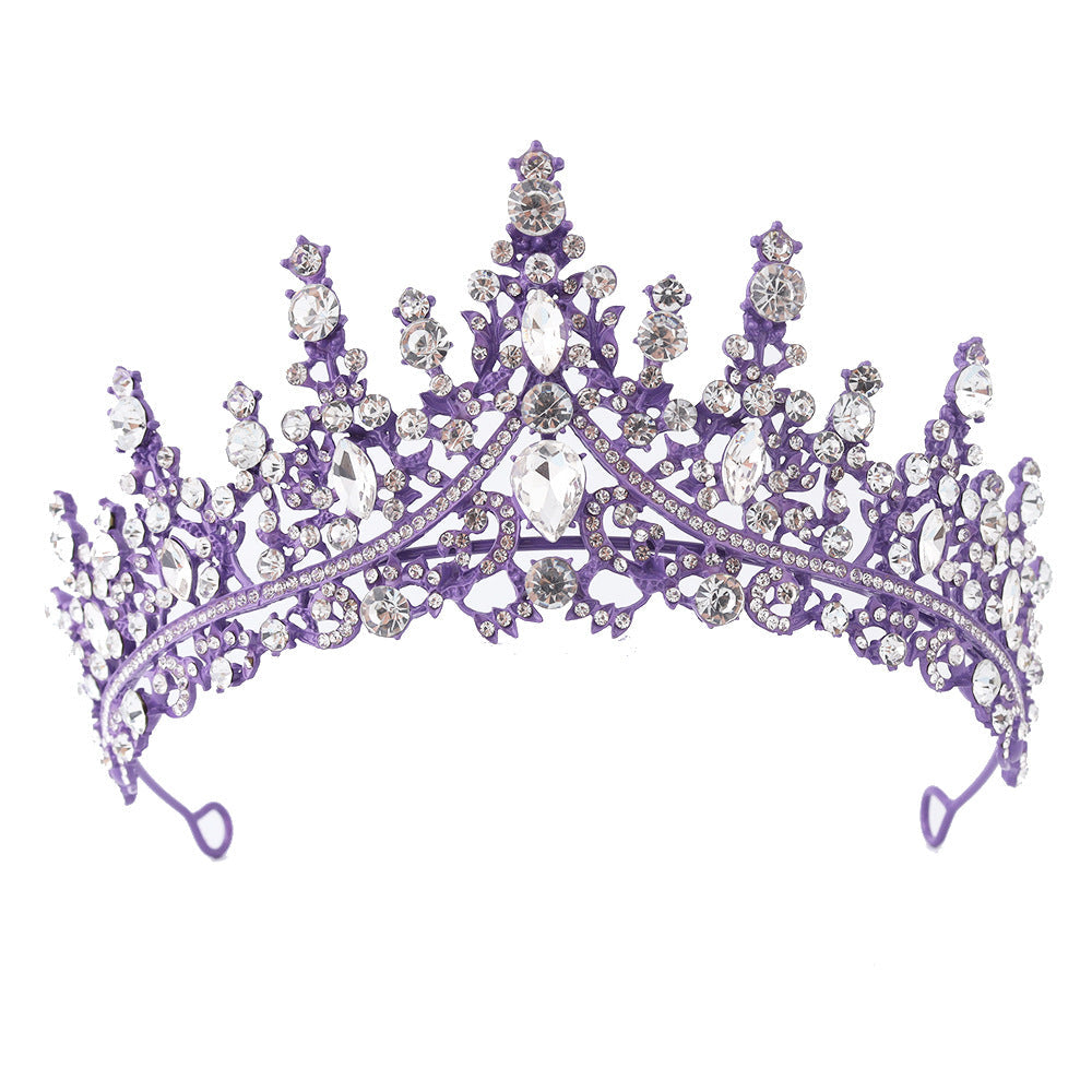 Hair Accessories Luxury Full Rhinestone Bridal Tiara Elegant Alloy Crown Hairband With 3A Grade Crystals Purple