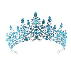 Hair Accessories Luxury Full Rhinestone Bridal Tiara Elegant Alloy Crown Hairband With 3A Grade Crystals Lake Blue