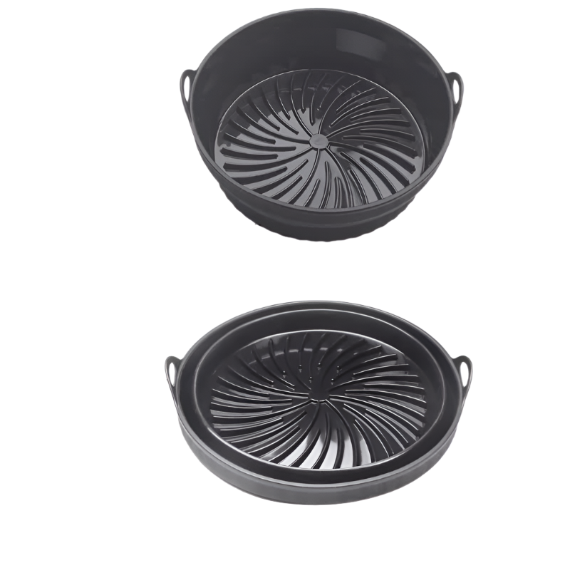 Air Fryer Accessories 3D Round Air Fryer Silicone Liners Food Grade Non Stick Reusable Basket Mats For Fryers Ovens And Microwaves (4 Pcs Black)