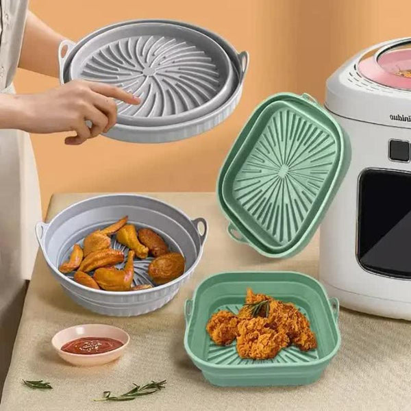 Air Fryer Accessories 3D Round Air Fryer Silicone Liners Food Grade Non Stick Reusable Basket Mats For Fryers Ovens And Microwaves (4 Pcs Black)