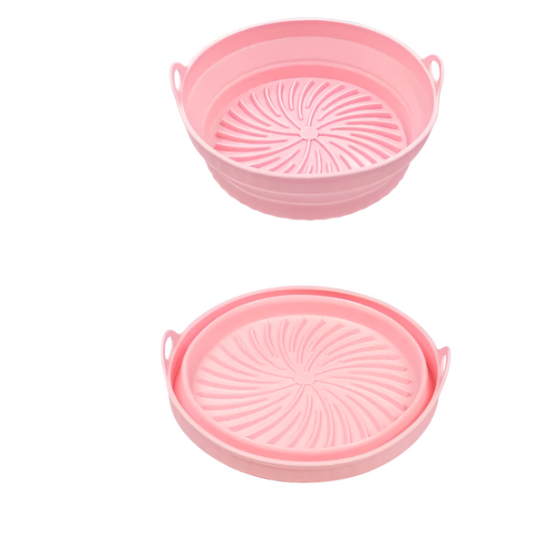 Air Fryer Accessories 3D Round Air Fryer Silicone Liners Food Grade Non Stick Reusable Basket Mats For Fryers Ovens And Microwaves (4 Pcs Pink)