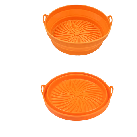 Air Fryer Accessories 3D Round Air Fryer Silicone Liners Food Grade Non Stick Reusable Basket Mats For Fryers Ovens And Microwaves (4 Pcs Orange)