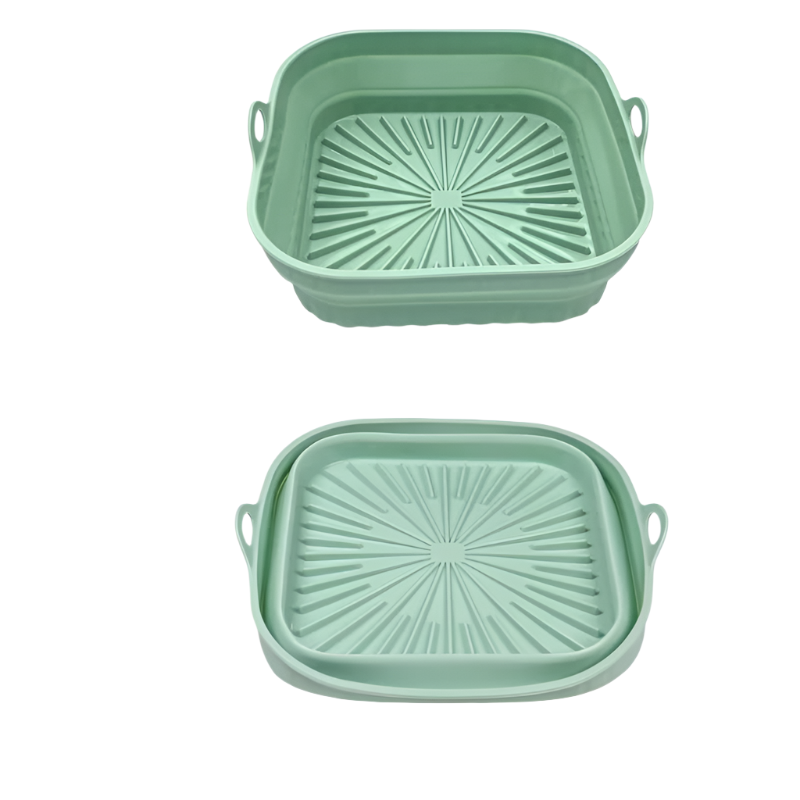 Air Fryer Accessories 3D Square Air Fryer Silicone Liners Food Grade Non Stick Reusable Basket Mats For Fryers Ovens And Microwaves (4 Pcs Green)