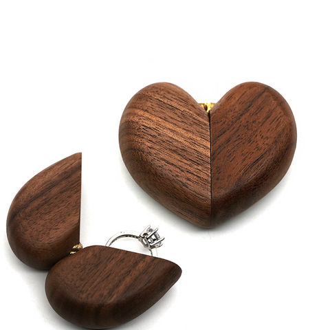 Jewellery Boxes Black Walnut Wood Heart Shaped Ring Box Elegant Engagement & Wedding Holder Jewelry Collector's