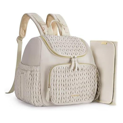 Women Backpacks Beige Travel Backpack With Diaper Changing Mat Small Size Insulated Pocketperfect For Moms On The Go