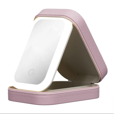 Jewellery Boxes Pink Led Jewelry Box With Mirror Smart Light Adjustment And Dual Power Charging For Travel Home