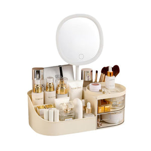 Makeup Bags & Cases Cosmetic Storage Box Contains Mirror Ivory White (33.5X19x12cm)