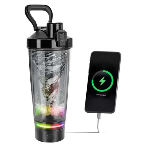 Shake Bottles & Mixers Black Portable Electric Shaker Bottle With Led Light 550Ml Sports Protein Mixer Cup For Gym And Travel