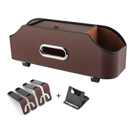 Car Organisers Brown Car Seat Back Organizer Multi Function Storage Box With Tissue Holder Cup And Phone Mount