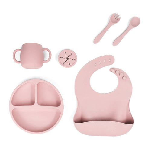 Baby Feeding Sets Pink 1525 Silicone Baby Feeding Set Suction Plate Bib Cup Utensils Bpa Free Tableware