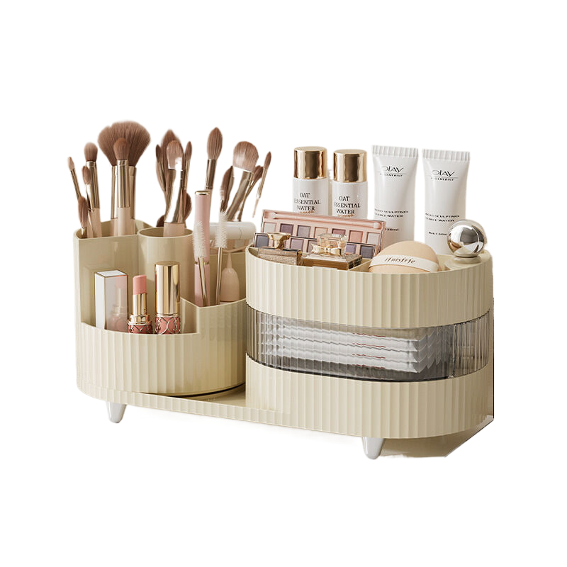 Makeup Bags & Cases Rotating Cosmetics Storage Box With Three Layers Cream White