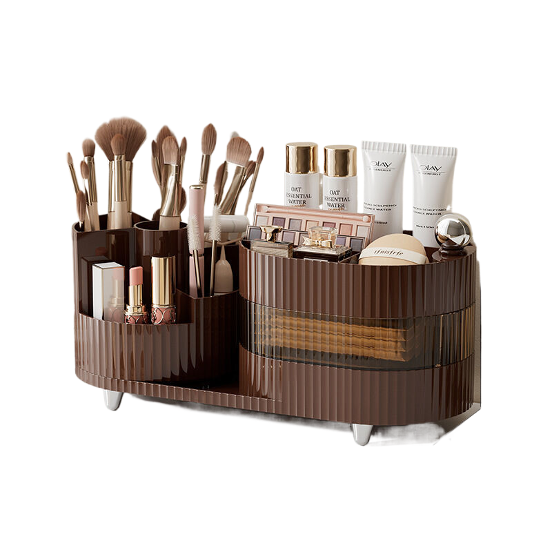 Makeup Bags & Cases Rotating Cosmetics Storage Box With Three Layers Of Milk Tea Brown