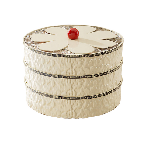 Food Storage Containers Flower Shaped Grid With Lid Dried Fruit Box Three Layer Cream White