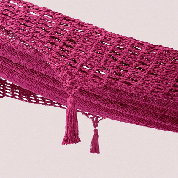 Hammocks Mayan Legacy Outdoor Undercover Cotton Hammock With Hand Crocheted Tassels King Size Mexican Pink