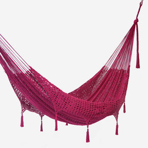 Hammocks Mayan Legacy Outdoor Undercover Cotton Hammock With Hand Crocheted Tassels King Size Mexican Pink