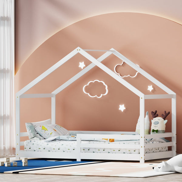 Single Bed Frames Artiss Bed Frame Wooden Kids Single House White Amos