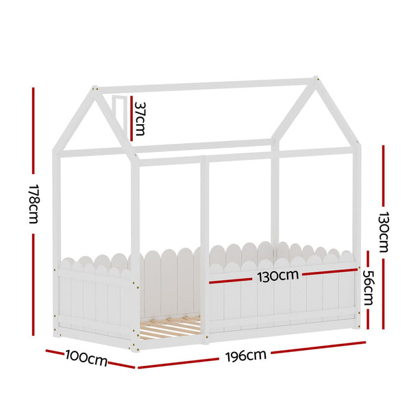 Single Bed Frames Artiss Bed Frame Wooden Kids House Single White Kori