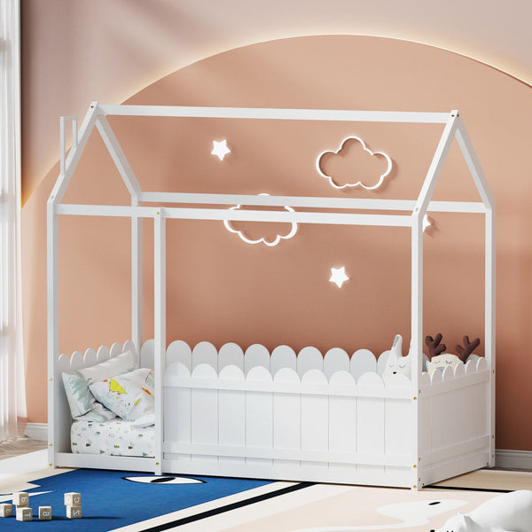 Single Bed Frames Artiss Bed Frame Wooden Kids House Single White Kori