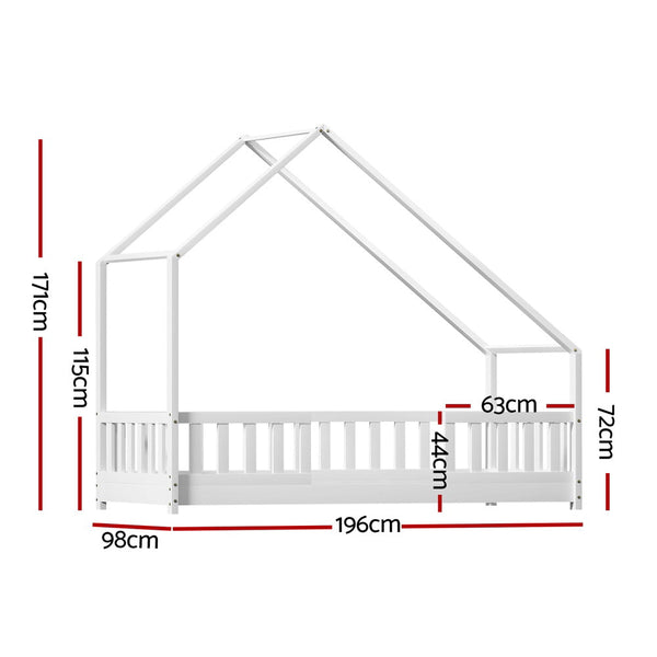 Single Bed Frames Artiss Bed Frame Wooden Kids House Single White Pavo