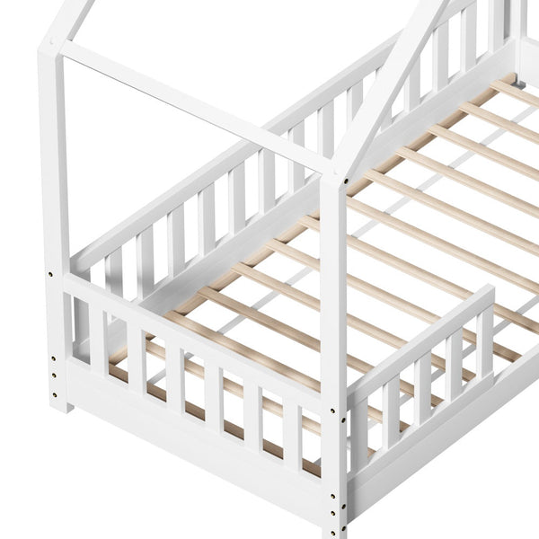 Single Bed Frames Artiss Bed Frame Wooden Kids House Single White Pavo