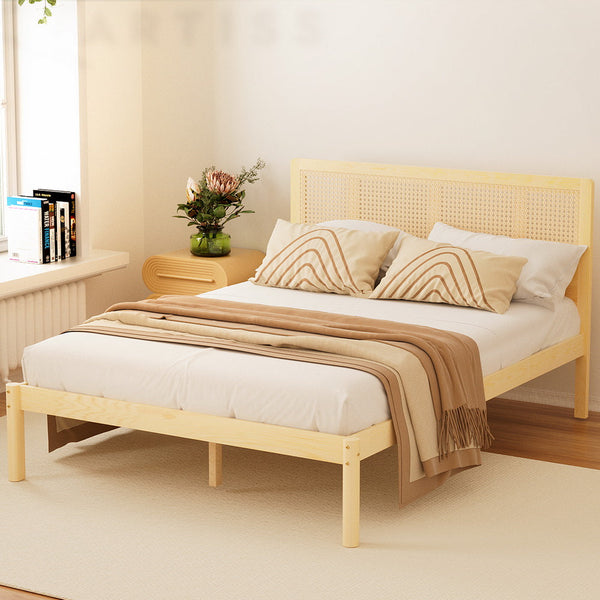 Double Bed Frames Artiss Bed Frame Double Size Rattan Wooden Rita