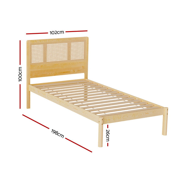 Single Bed Frames Artiss Bed Frame Single Size Rattan Wooden Rita