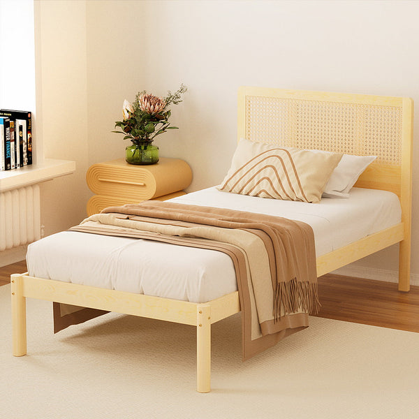 Single Bed Frames Artiss Bed Frame Single Size Rattan Wooden Rita