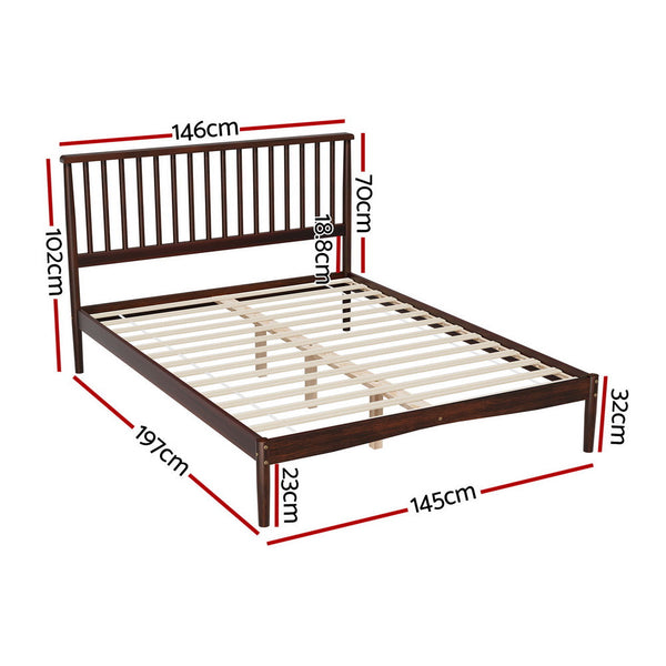 Double Bed Frames Artiss Bed Frame Double Size Wooden Base Mattress Platform Timber Walnut Vise