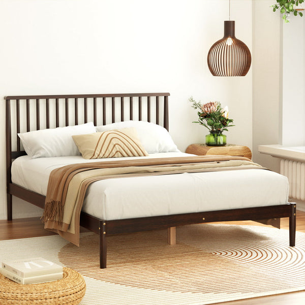 Double Bed Frames Artiss Bed Frame Double Size Wooden Base Mattress Platform Timber Walnut Vise