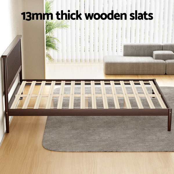 Double Bed Frames Artiss Bed Frame Double Size Wooden Base Mattress Platform Timber Walnut Vise