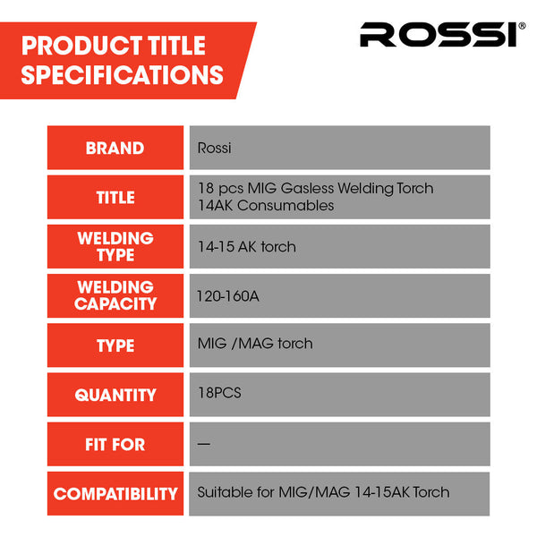 Other Welding Equipment Rossi 18Pc Welding Consumables Kit To Suit Mig/Mag 14 15Ak Torch Includes Tips Shield Cups