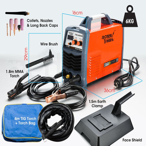 Inverter Welders Rossi 220 Amp Tig Welder Portable Gtaw Stick Gas Tungsten Arc Mma Inverter Welding Machine 15A Plug