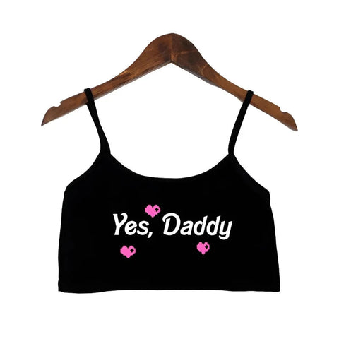 Tops Yes Daddy Heart Summer Women's Elastic Cotton Sleeveless Short Crop Tank Top