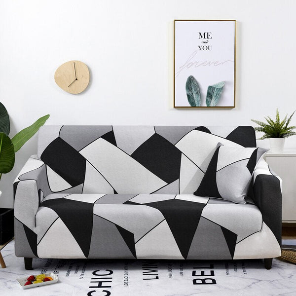 Slipcovers 3 Seater Sofa Cover Black White Geometric Style Elastic Stretchable Slipcover