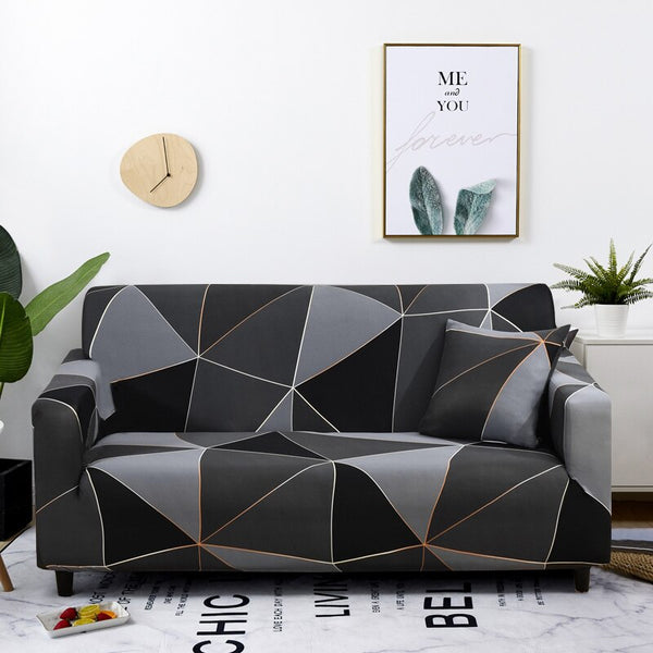 Slipcovers 3 Seater Sofa Cover Gray Triangular Geometric Style Elastic Stretchable Slipcover