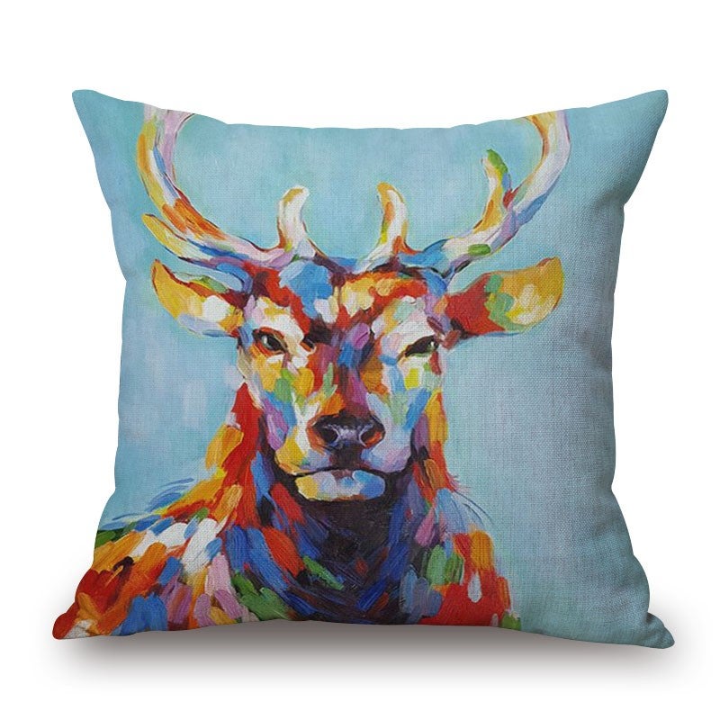 Cushions & Decorative Pillows A Colorful Deer On Animal Cotton Linen Pillow Cover