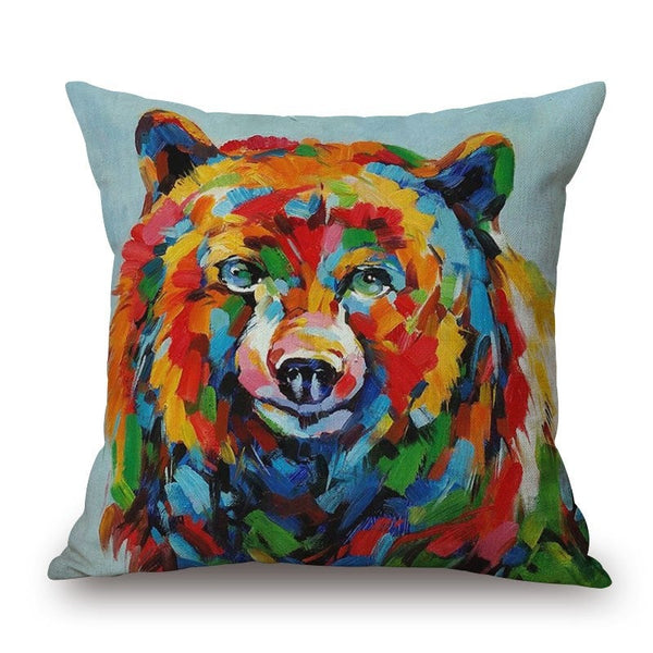 Cushions & Decorative Pillows A Colorful Raccoon On Animal Cotton Linen Pillow Cover